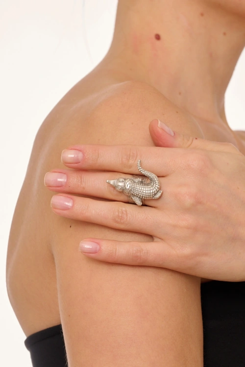 Kiraz Crocodile Silver Plated Ring