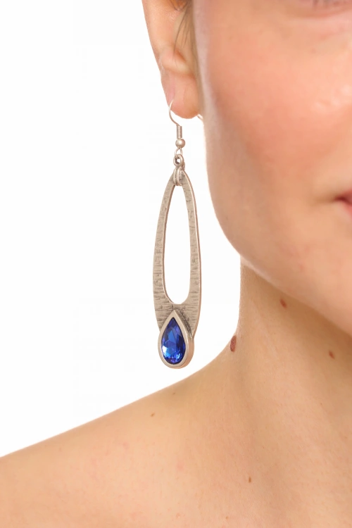 Kiraz Dark Blue Crystal Stoned Silver Plated Earring