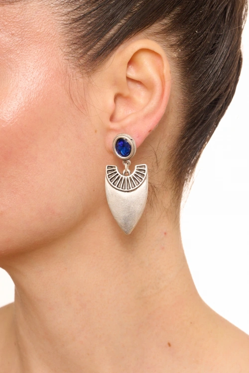 Kiraz Dark Blue Crystal Stoned Silver Plated Earring