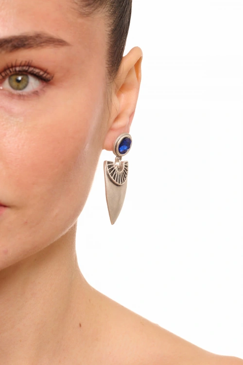 Kiraz Dark Blue Crystal Stoned Silver Plated Earring
