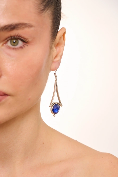Kiraz Dark Blue Crystal Stoned Silver Plated Earring