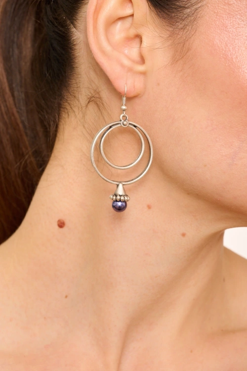 Kiraz Dark Purple Pearl Stoned Silver Plated Earring