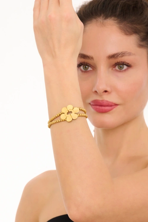 Kiraz Elastic Gold Plated Flower Bracelet