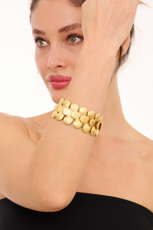 Kiraz Elastic Gold Plated Flower Bracelet