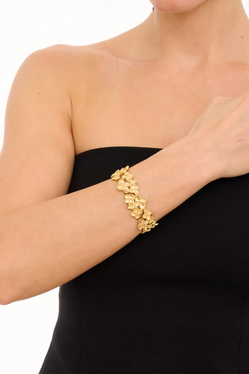 Kiraz Elastic Gold Plated Flower Bracelet