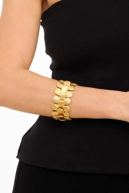 Kiraz Elastic Gold Plated Flower Bracelet