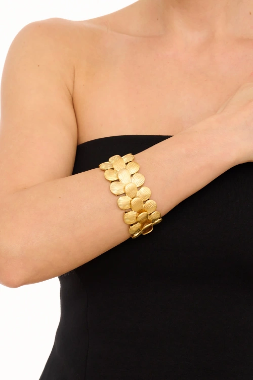 Kiraz Elastic Gold Plated Flower Bracelet