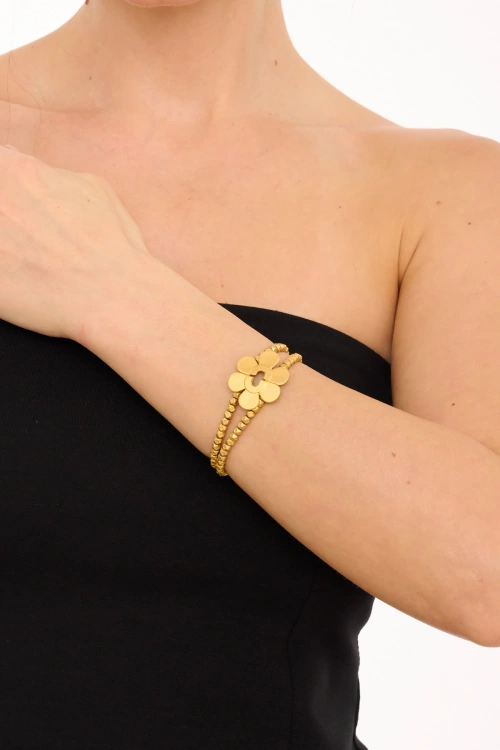 Kiraz Elastic Gold Plated Flower Bracelet