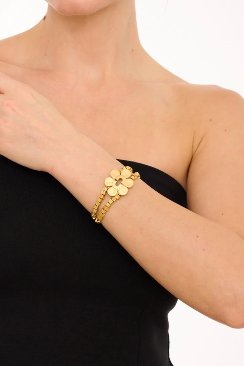 Kiraz Elastic Gold Plated Flower Bracelet