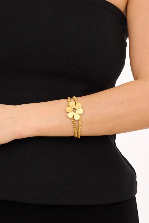 Kiraz Elastic Gold Plated Flower Bracelet