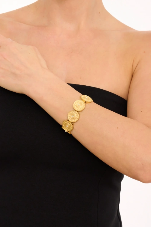 Kiraz Elastic Pearl Stoned Gold Plated Bracelet