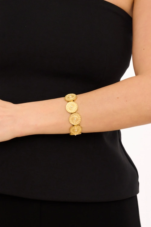 Kiraz Elastic Pearl Stoned Gold Plated Bracelet