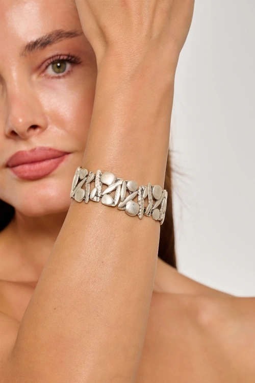 Kiraz Elastic Silver Plated Bracelet