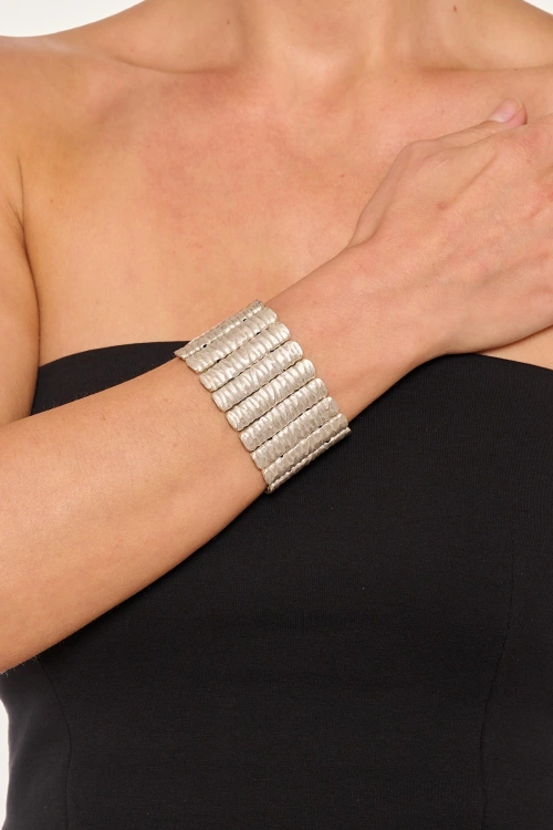 Kiraz Elastic Silver Plated Bracelet