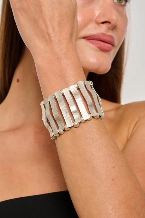 Kiraz Elastic Silver Plated Bracelet