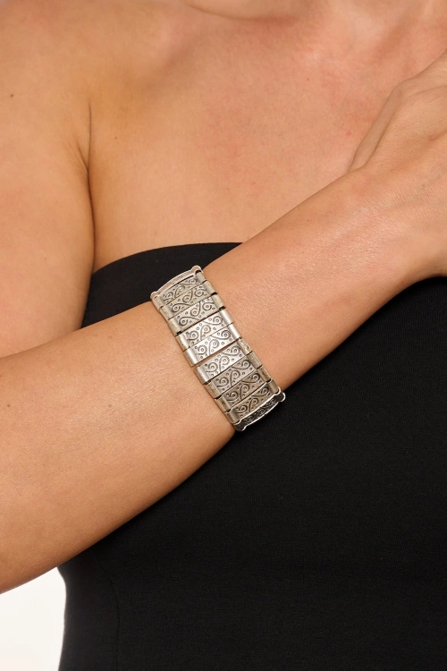 Kiraz Elastic Silver Plated Bracelet