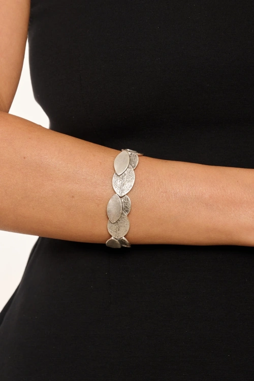 Kiraz Leaf Elastic Silver Plated Bracelet