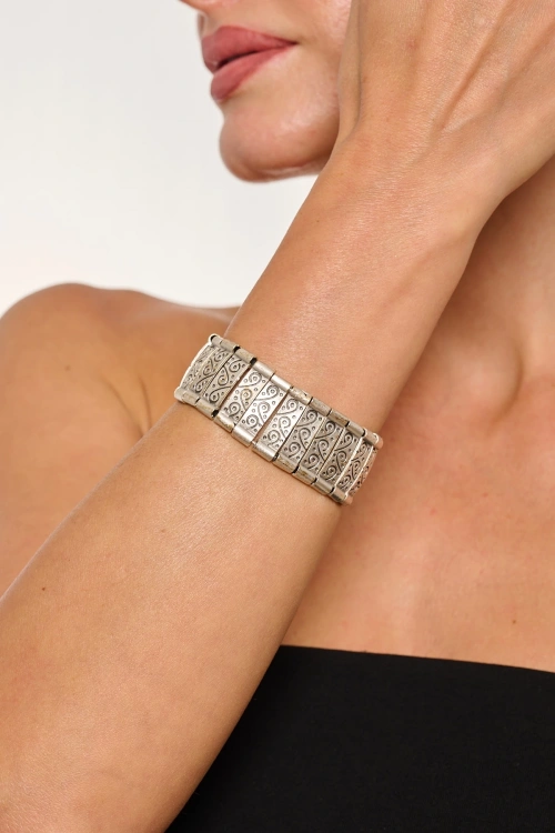 Kiraz Elastic Silver Plated Bracelet