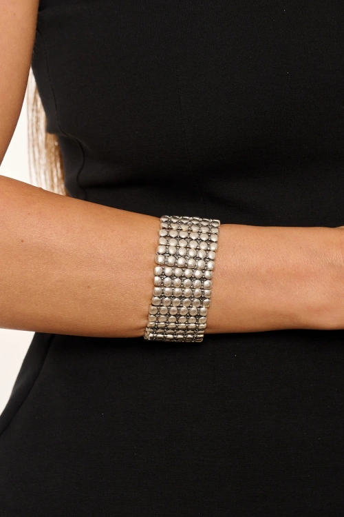 Kiraz Elastic Silver Plated Bracelet