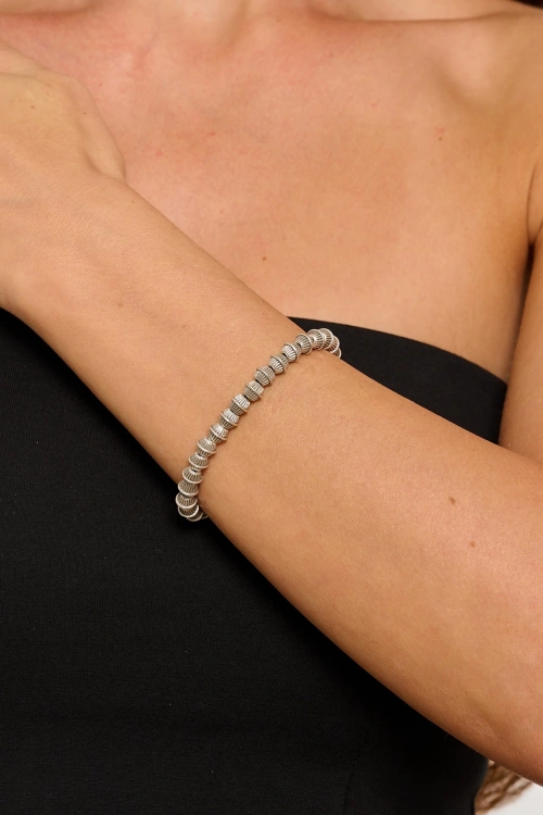 Kiraz Elastic Silver Plated Bracelet
