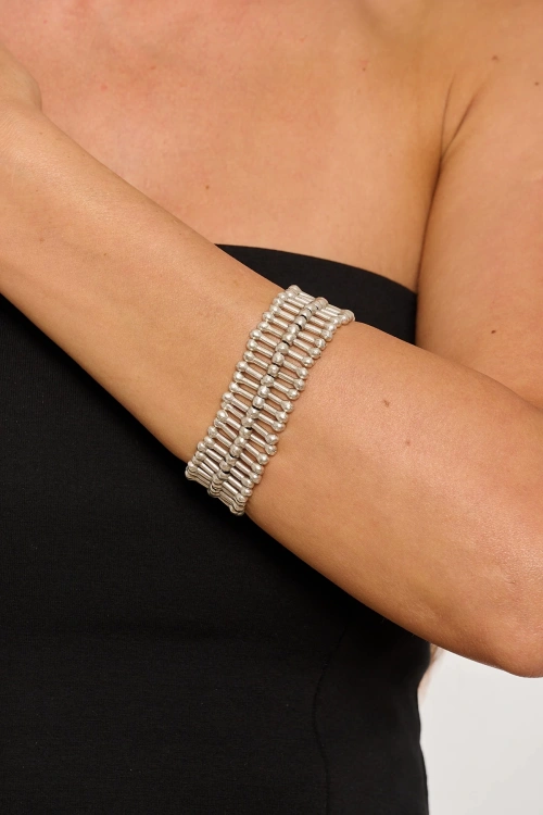 Kiraz Elastic Silver Plated Bracelet