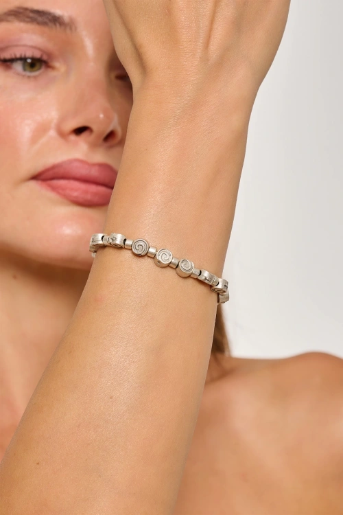 Kiraz Elastic Silver Plated Bracelet