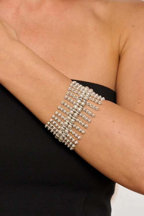 Kiraz Elastic Silver Plated Bracelet