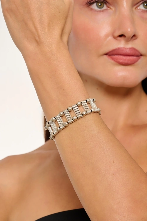 Kiraz Elastic Silver Plated Bracelet