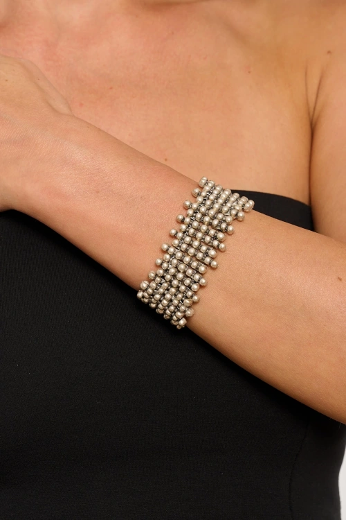Kiraz Elastic Silver Plated Bracelet