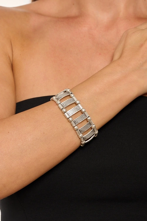 Kiraz Elastic Silver Plated Bracelet