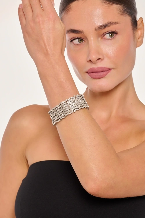 Kiraz Elastic Silver Plated Bracelet