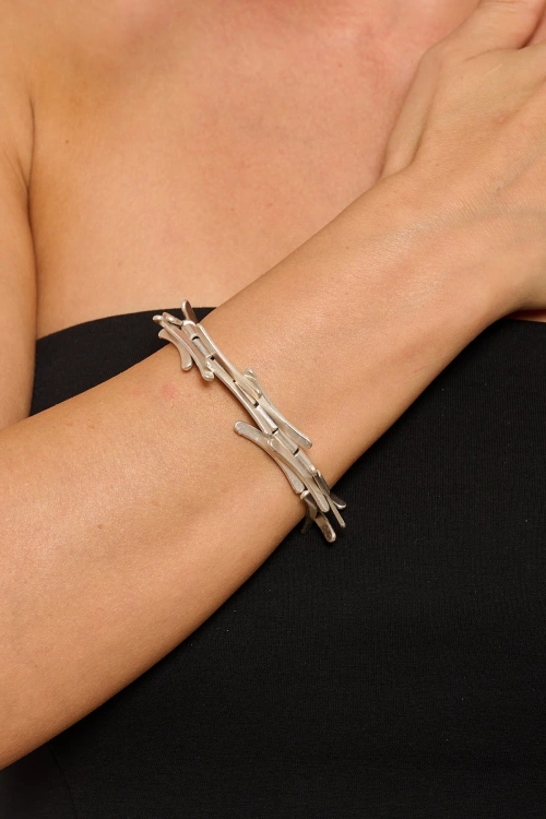 Kiraz Elastic Silver Plated Bracelet