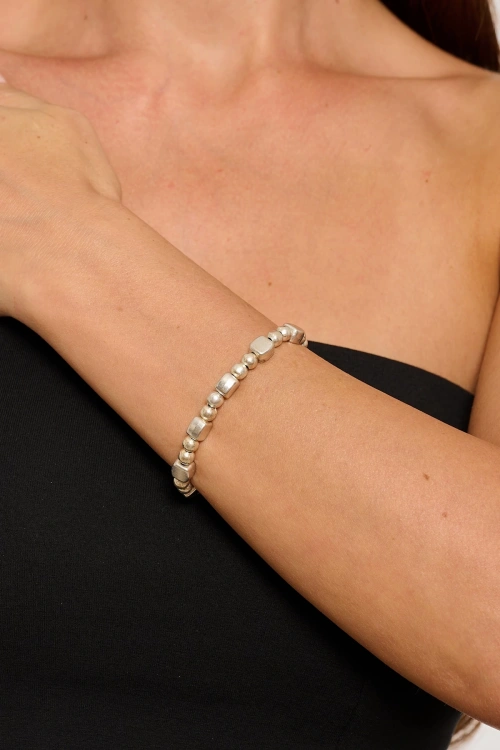 Kiraz Elastic Silver Plated Bracelet