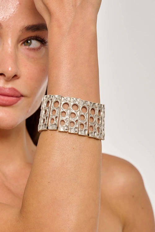 Kiraz Elastic Silver Plated Bracelet