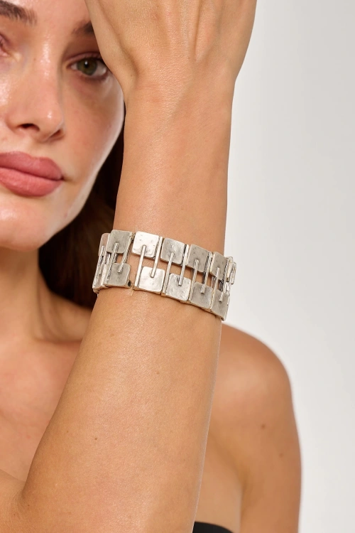 Kiraz Elastic Silver Plated Bracelet
