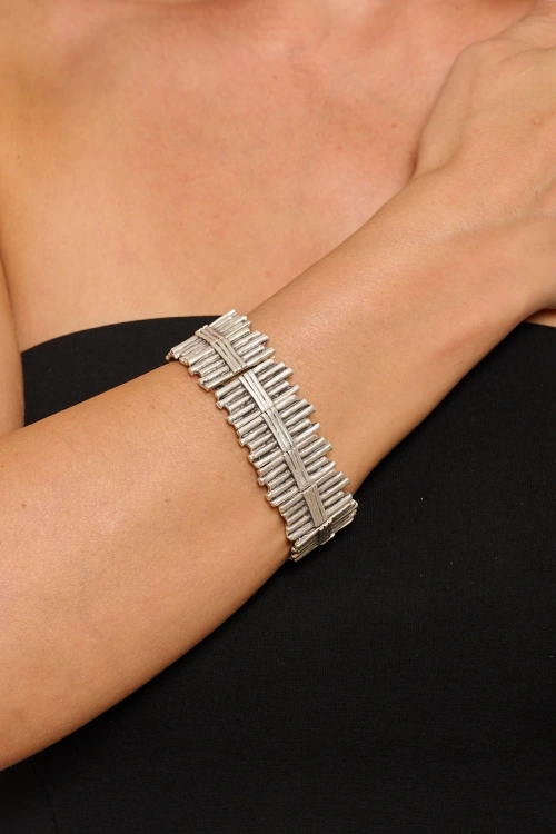 Kiraz Elastic Silver Plated Bracelet
