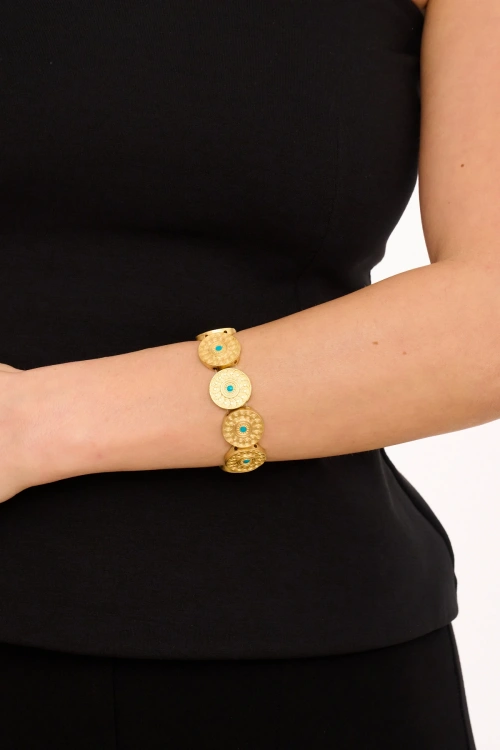 Kiraz Elastic Turquoise Enameled Silver Plated Bracelet