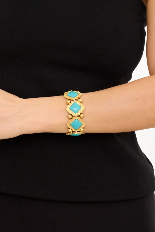 Kiraz Elastic Turquoise Stoned Gold Plated Bracelet