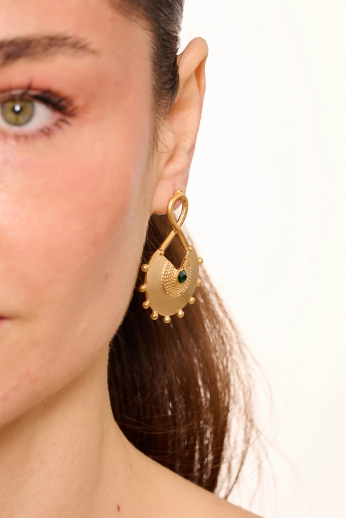 Kiraz Emerald Crystal Stoned Gold Plated Earring