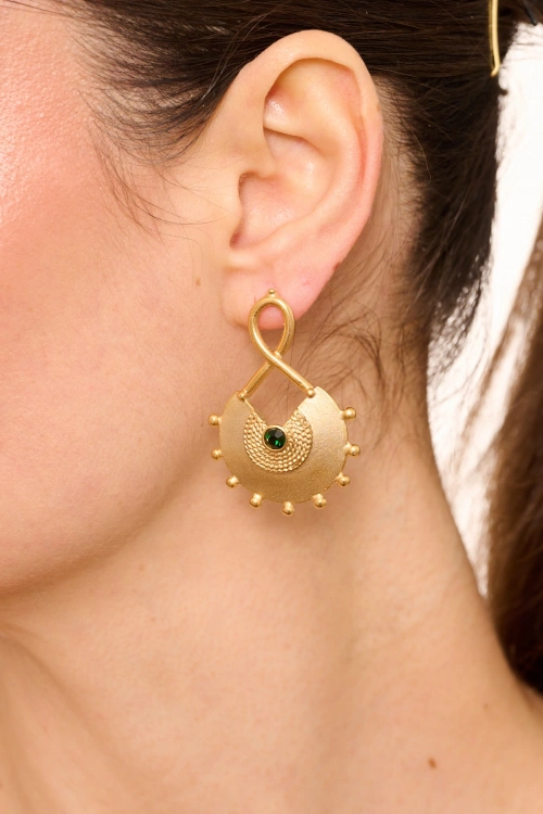 Kiraz Emerald Crystal Stoned Gold Plated Earring