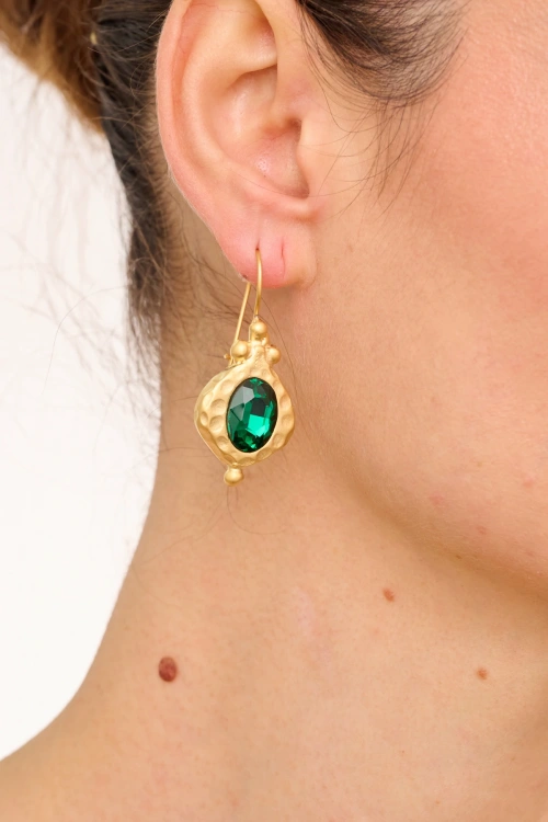 Kiraz Emerald Crystal Stoned Gold Plated Earring