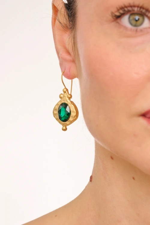 Kiraz Emerald Crystal Stoned Gold Plated Earring