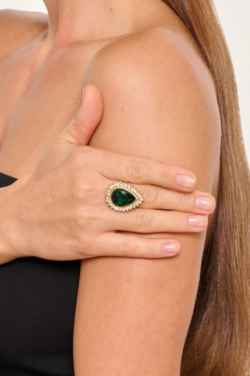 Kiraz Emerald Crystal Stoned Gold Plated Ring