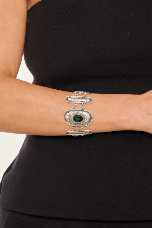 Kiraz Emerald Crystal Stoned Silver Plated Bracelet