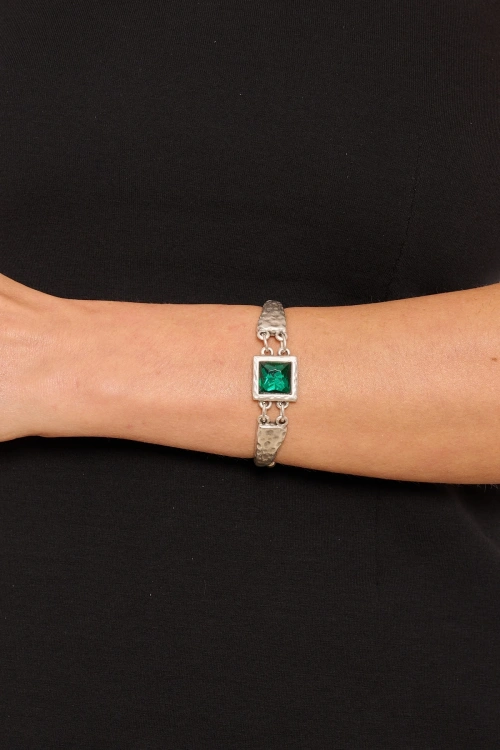 Kiraz Emerald Crystal Stoned Silver Plated Bracelet