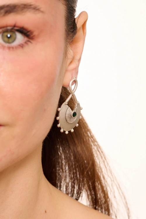 Kiraz Emerald Crystal Stoned Silver Plated Earring