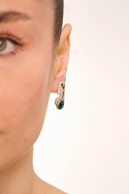 Kiraz Emerald Crystal Stoned Silver Plated Earring