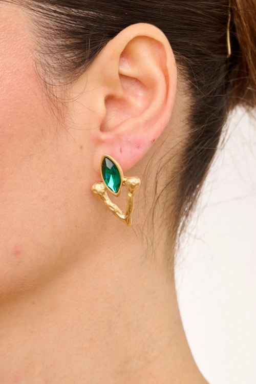 Kiraz Emerald Crystal Stoned Gold Plated Earring