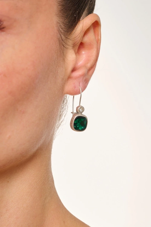 Kiraz Emerald Crystal Stoned Silver Plated Earring