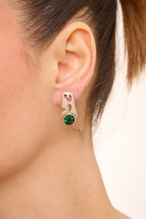 Kiraz Emerald Crystal Stoned Silver Plated Earring